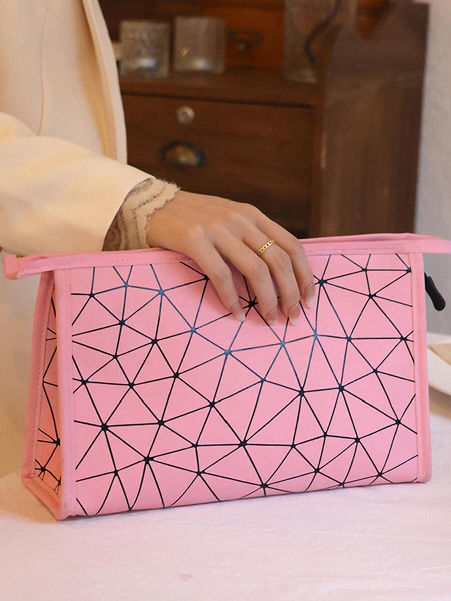 Fashionable Geometric Pattern Cosmetic Storage Bag - Pink - View 1