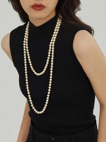 1PC Double-Layered Fashionable Long Necklace - Beige - View 12