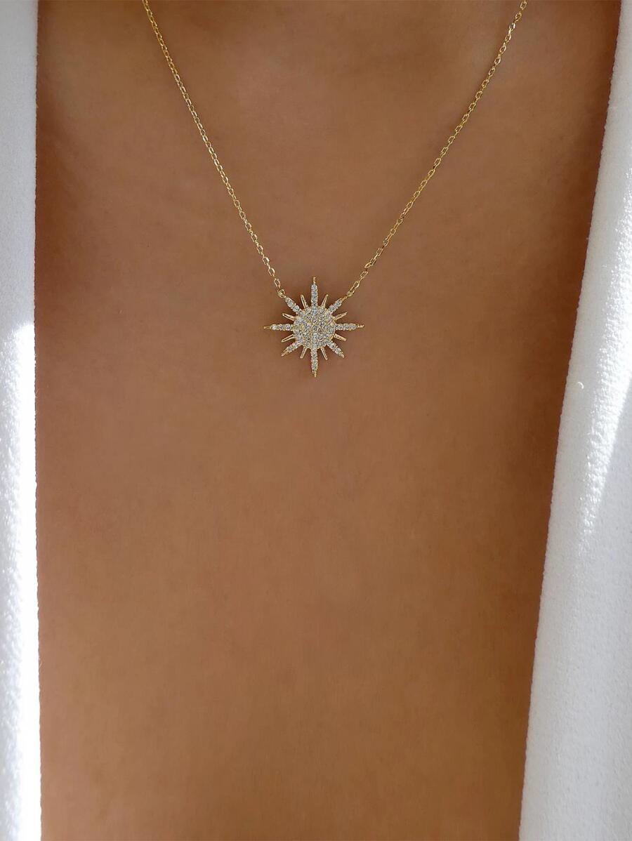 1pc Fashion Zinc Alloy Rhinestone Star Pendant Necklace For Women For Gift - Yellow Gold - View 1