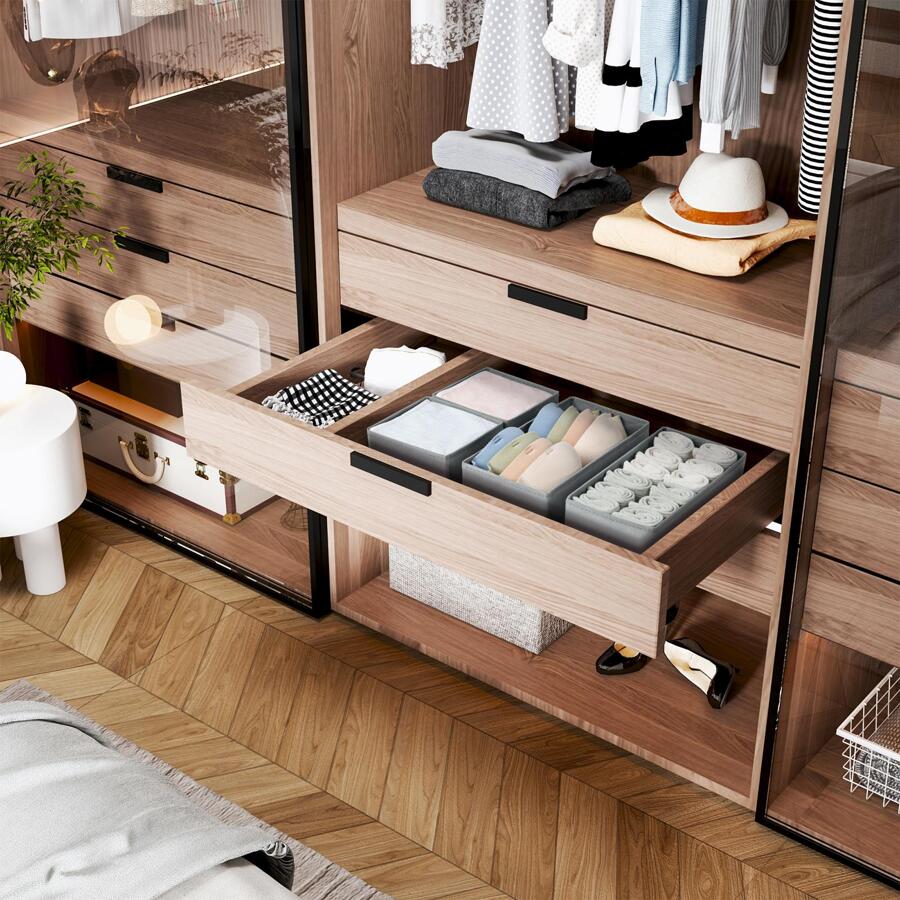 DIMJ Drawer Organizer, Underwear Drawer Organizer Divider, Set of 4 Fabric Drawer Organizer, Dresser Drawer Dividers for Baby Clothes, Socks, Belt, Tie - 淺灰色 - 查看 1