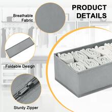 DIMJ Drawer Organizer, Underwear Drawer Organizer Divider, Set of 4 Fabric Drawer Organizer, Dresser Drawer Dividers for Baby Clothes, Socks, Belt, Tie - 淺灰色 - 查看 5