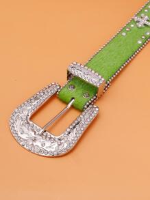 Men Rhinestone & Cross Decor Belt - Green - View 4