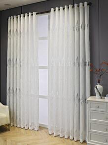 1 pieza Cortina blanco sencillo moderno con diseño de hoja transparente , puede ser en sala de estar con dormitorio - Blanco - Ver 8
