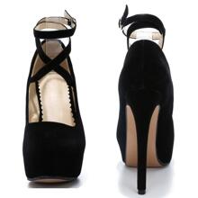Fereshte Women's Ankle Strap Platform High Heels Party Dress Pumps Shoes - 黑色 - 查看 7