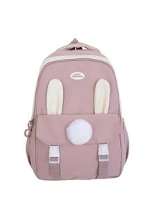 Chicas Mochila funcional pompón & con diseño de parche de letra cremallera - Rosa - Ver 1