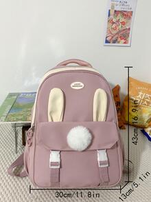 Chicas Mochila funcional pompón & con diseño de parche de letra cremallera - Rosa - Ver 6