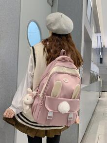 Chicas Mochila funcional pompón & con diseño de parche de letra cremallera - Rosa - Ver 2