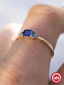 1入組藍色的藍寶石S925純銀圓環適合女士時尚精細的首飾類尺寸8