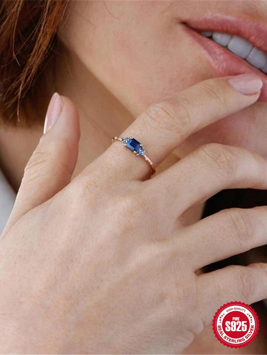 1入組藍色的藍寶石S925純銀圓環適合女士時尚精細的首飾類尺寸8