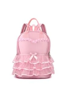 Chicas 1 pieza Mochila rosado con diseño de fruncido con diseño de lazo - Rosa - Ver 2