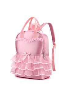 Chicas 1 pieza Mochila rosado con diseño de fruncido con diseño de lazo - Rosa - Ver 4