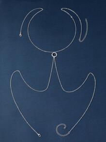 1pc New Arrival European And American Fashion Trending Beach Bikini Chest Chain Body Chain With Round Pendant - Silver - View 2