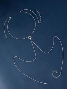 1pc New Arrival European And American Fashion Trending Beach Bikini Chest Chain Body Chain With Round Pendant - Silver - View 3