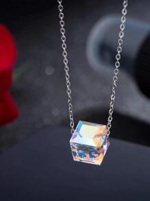 1入組獨特&豪華女性彩虹色水晶幾何方形鎖骨鏈條吊墜項鍊 - 銀色 - 查看 1