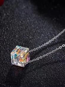 1入組獨特&豪華女性彩虹色水晶幾何方形鎖骨鏈條吊墜項鍊 - 銀色 - 查看 2