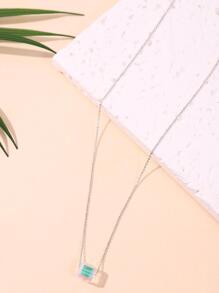 1入組獨特&豪華女性彩虹色水晶幾何方形鎖骨鏈條吊墜項鍊 - 銀色 - 查看 6