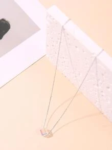 1入組獨特&豪華女性彩虹色水晶幾何方形鎖骨鏈條吊墜項鍊 - 銀色 - 查看 3