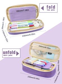 Kawaii鉛筆盒掛袋大容量組織筆盒韓式女孩返校用品配件文具袋 - 淡紫色 - 查看 3