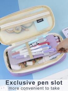 Kawaii鉛筆盒掛袋大容量組織筆盒韓式女孩返校用品配件文具袋 - 淡紫色 - 查看 5