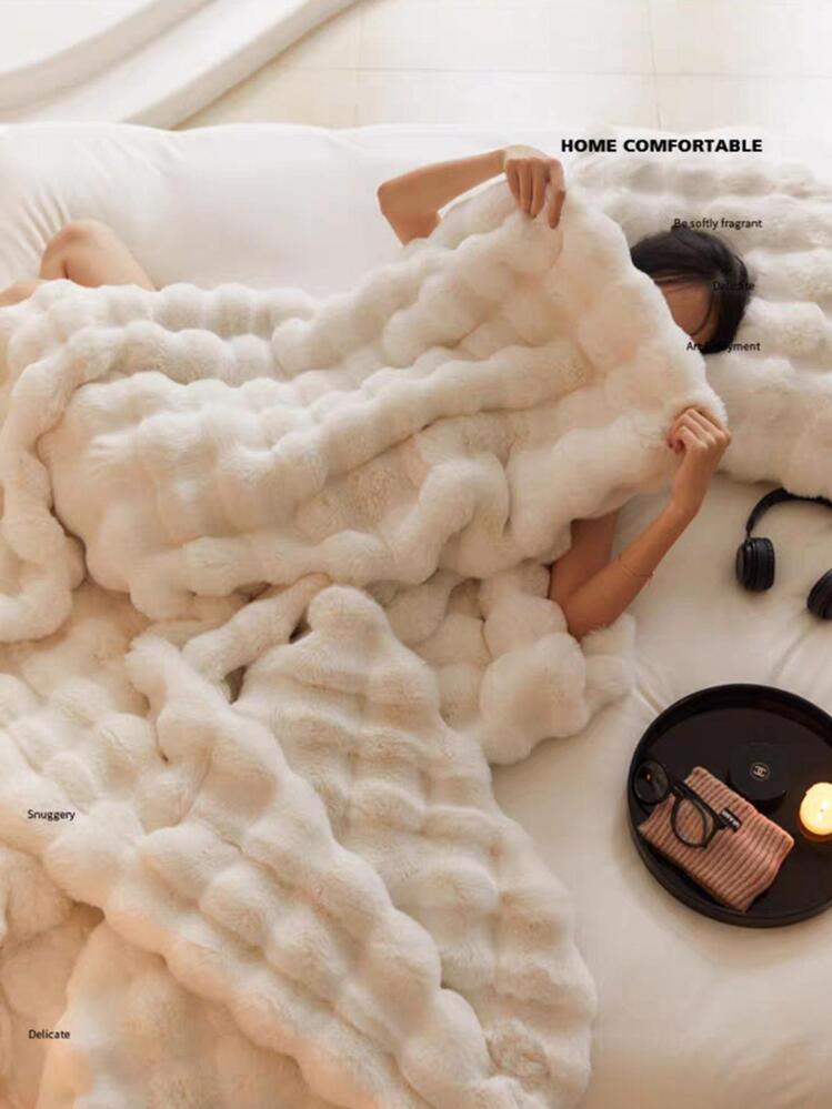 1pc Luxury Faux Mink Fur Plush Blanket, Thick Double-Layer Soft Fluffy Throw Blanket With Cloud-Like Feeling, Suitable For Home, Living Room, Bedroom, Sofa, Also Makes A Great Gift To Upgrade Home Living Quality - White - View 4
