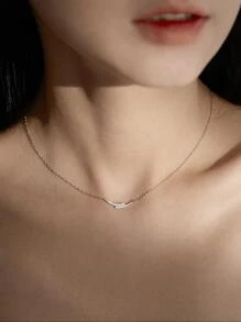 BALMORA 1件925纯银优雅几何闪亮立方氧化锆双层吊坠项链，适合女性佩戴参加派对、日常佩戴，也可作为友谊饰品或礼物。 - 銀色 - 查看 3