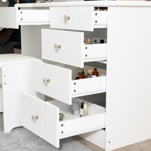 ECACAD Vanity Desk Set Makeup Table With Large Sliding Lighted Mirror & Glass Top, Modern Dressing Table With Drawers, Storage Shelves & Stool For Bedroom, White - trắng - Xem 8