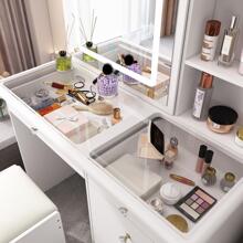 ECACAD Vanity Desk Set Makeup Table With Large Sliding Lighted Mirror & Glass Top, Modern Dressing Table With Drawers, Storage Shelves & Stool For Bedroom, White - trắng - Xem 5