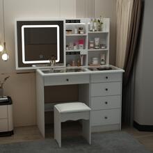 ECACAD Vanity Desk Set Makeup Table With Large Sliding Lighted Mirror & Glass Top, Modern Dressing Table With Drawers, Storage Shelves & Stool For Bedroom, White - trắng - Xem 2