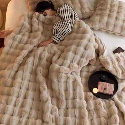 1 件奢华仿貂毛绒毛毯，厚实双层柔软蓬松毛毯，如云朵般触感，适合居家、客厅、卧室、沙发，也是提升居家生活品质的绝佳礼物