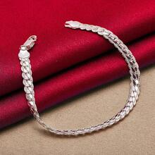 925 Sterling Silver Plated 5mm 18/19/20cm Flat Side Chain Bracelet For Woman Man Wedding Engagement Jewelry - Silver - View 1