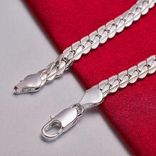 925 Sterling Silver Plated 5mm 18/19/20cm Flat Side Chain Bracelet For Woman Man Wedding Engagement Jewelry - Silver - View 5