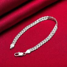 925 Sterling Silver Plated 5mm 18/19/20cm Flat Side Chain Bracelet For Woman Man Wedding Engagement Jewelry - Silver - View 2