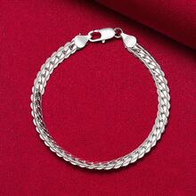 925 Sterling Silver Plated 5mm 18/19/20cm Flat Side Chain Bracelet For Woman Man Wedding Engagement Jewelry - Silver - View 3