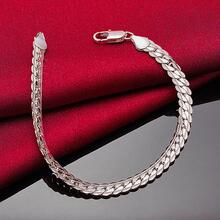925 Sterling Silver Plated 5mm 18/19/20cm Flat Side Chain Bracelet For Woman Man Wedding Engagement Jewelry - Silver - View 4