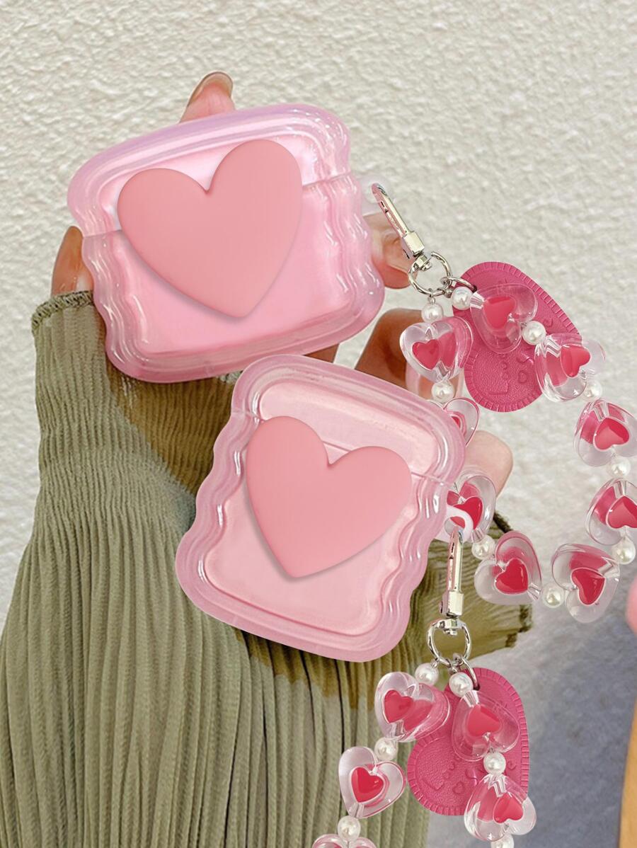 Vỏ treo hình trái tim 3D tương thích với tai nghe không dây Bluetooth Apple S Pro2 thế hệ thứ 1/2/3 Vỏ tai nghe gợn sóng - Hồng - Xem 1