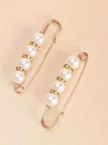 2pcs Faux Pearl Decor Pin Design Waist Pin Summer, School Fall, Autumn, Halloween - White - View 4