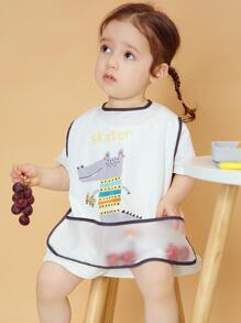 Baby Waterproof And Breathable Apron For Spring, Children's Reversible Protective Clothing Smock - White - View 1