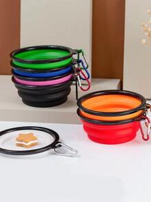 攜帶方便、可摺疊、耐用TPR材質貓狗便攜使用的室內外寵物食品碗，具有掛鈎，容量和尺寸可選擇 - 粉色 - 查看 2