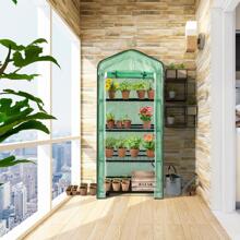 69x49x160cm Black Iron Pipe Pointed Mini Flower Stand With 4 Layers Of Grid, With Zipper Rolling Door, PE Cloth Green House - màu xanh lá - Xem 3