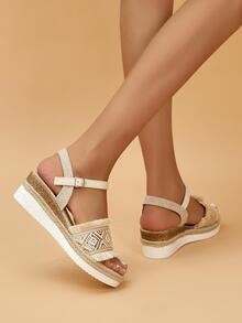 Comfortable Fringe Decorated Stylish Wedge Sandals - Gold - View 3