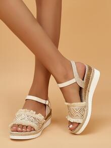 Comfortable Fringe Decorated Stylish Wedge Sandals - Gold - View 1