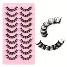 False Eyelashes,10 Pairs Strip Lashes Natural Look False Eyelashes 3D Effect Wispy Fluffy Curly Lashes Fake Eyelashes False Eyelashes Strip For Party Club - Black - View 2