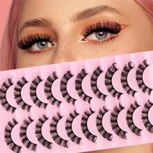 False Eyelashes,10 Pairs Strip Lashes Natural Look False Eyelashes 3D Effect Wispy Fluffy Curly Lashes Fake Eyelashes False Eyelashes Strip For Party Club - Black - View 1