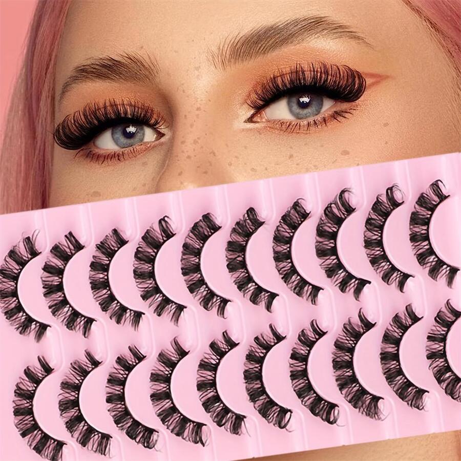 False Eyelashes,10 Pairs Strip Lashes Natural Look False Eyelashes 3D Effect Wispy Fluffy Curly Lashes Fake Eyelashes False Eyelashes Strip For Party Club - Black - View 1