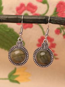 1 đôi Bông tai giả đá quý hình tròn sâu & nhẹ - màu xanh lá - Xem 2