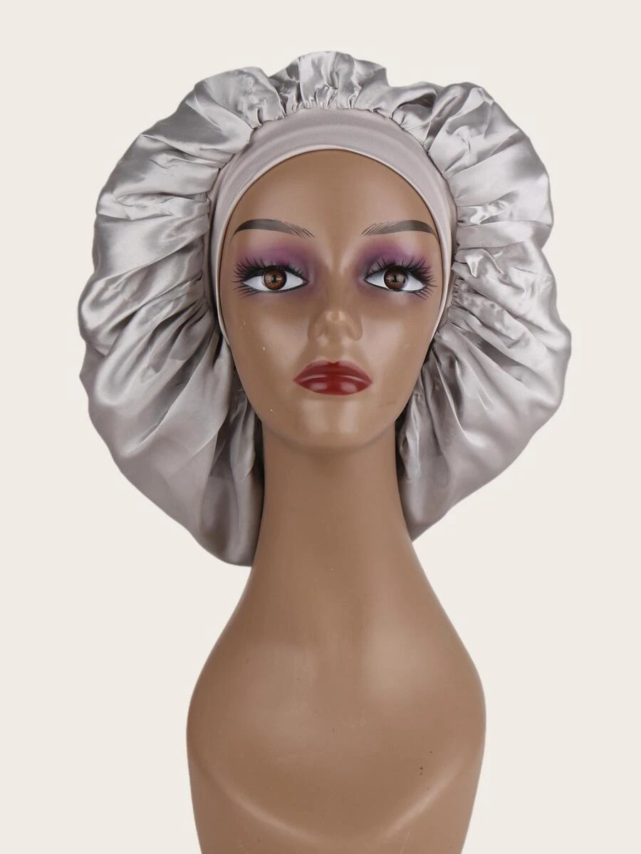 1pc Satin Silky Bonnet Sleep Cap Double-layer Bonnet - Grey - View 1