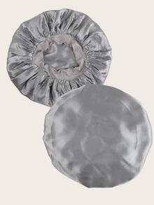 1pc Satin Silky Bonnet Sleep Cap Double-layer Bonnet - Grey - View 5