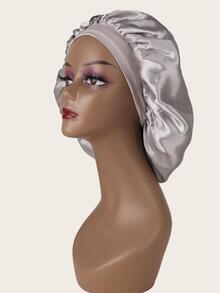 1pc Satin Silky Bonnet Sleep Cap Double-layer Bonnet - Grey - View 2