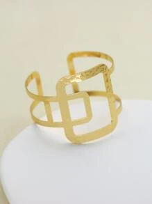 1入組時尚紋理質感幾何裝飾開口手鐲適合女士日常裝飾 - 金黃色 - 查看 5