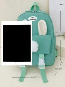 Niños Mochila funcional con oreja de conejo adorno & con diseño de pompón cremallera - Verde - Ver 2